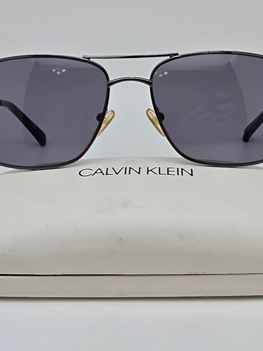 Calvin Klein R163S 033 Gunmetal Frame Grey Lens Aviator Sunglasses w/ Case 59mm